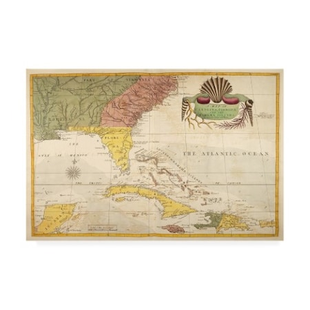 Mark Catesby 'Map Of Carolina, Florida And The Bahama Islands' Canvas Art,30x47